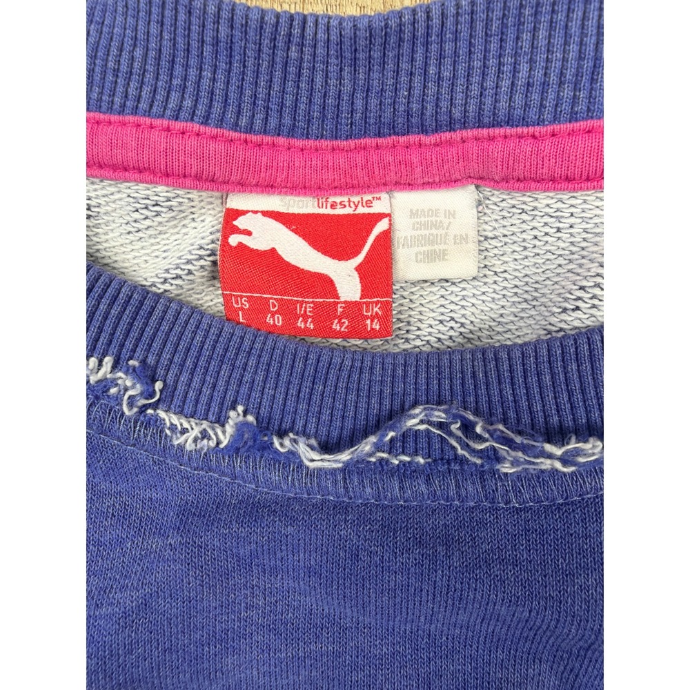 Puma Sportlifestyle Blue Pink Distressed Logo Sweatshirt 828626 Womens Large - Picture 4 of 8